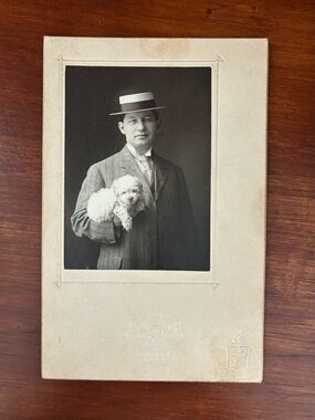 Antique Cabinet Card Elegant Man with poodle dog